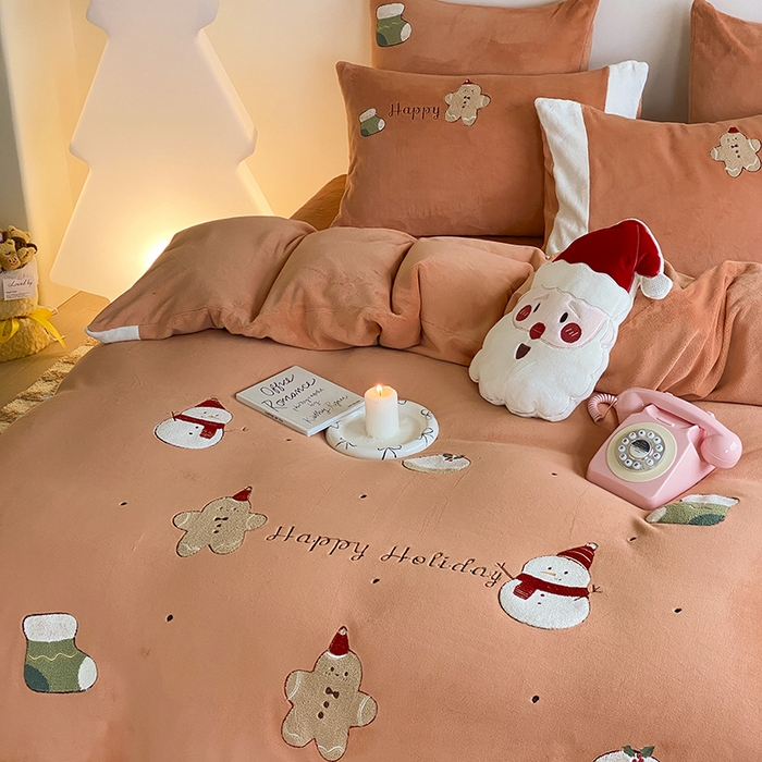 91家纺网 家纺一手货源 找家纺 MIU缪家居 2024新款加厚保暖牛奶绒四件套-圣诞礼物 圣诞礼物 橘色