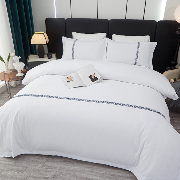 91家纺网 家纺一手货源 找家纺 中乾酒店布草工厂店 2024新款加厚磨毛120克涤纶面料酒店舒适四件套 青花瓷