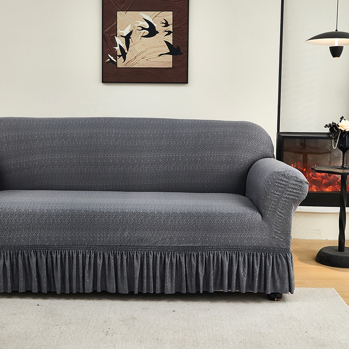 91家纺网 家纺一手货源 找家纺 共鸣沙发套 2024新款牛奶丝系列沙发套（裙摆款） 简约深灰