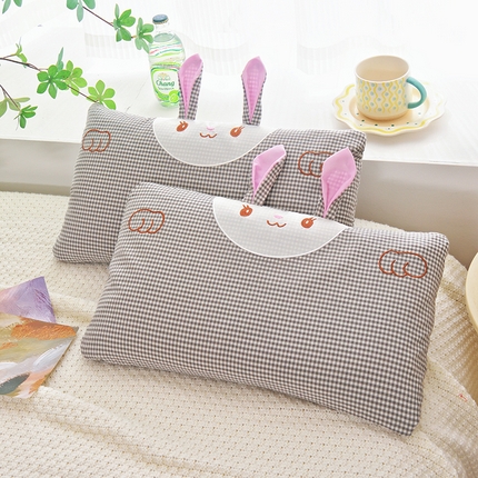 织布人 2025新款荞麦枕卡通全棉水洗棉小兔子儿童枕学生枕家用荞麦枕头 全棉小兔荞麦枕-灰格