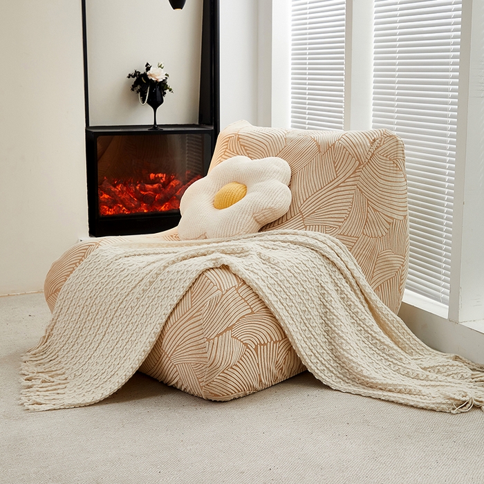 91家纺网 家纺一手货源 找家纺 共鸣沙发套 2024新款臻品提花系列懒人沙发套（枫纹花系） 枫纹驼色