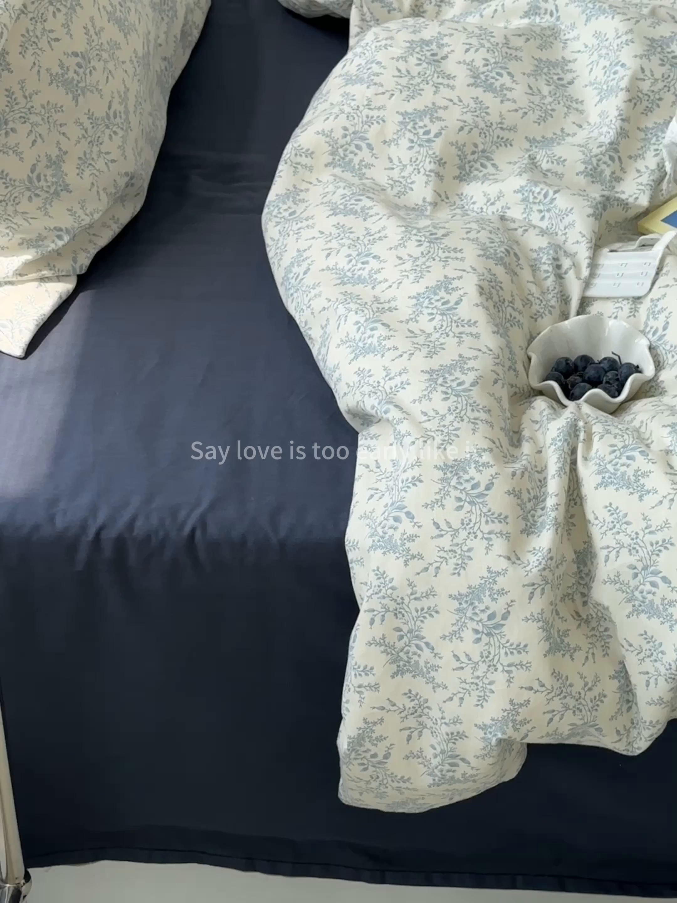 91家纺网 家纺一手货源 找家纺 尺素 2024韩国ins风少女粉被套纯棉卡通四件套小清新蝴蝶结被套240*250床单学生宿舍三件套 散文诗（藏青）