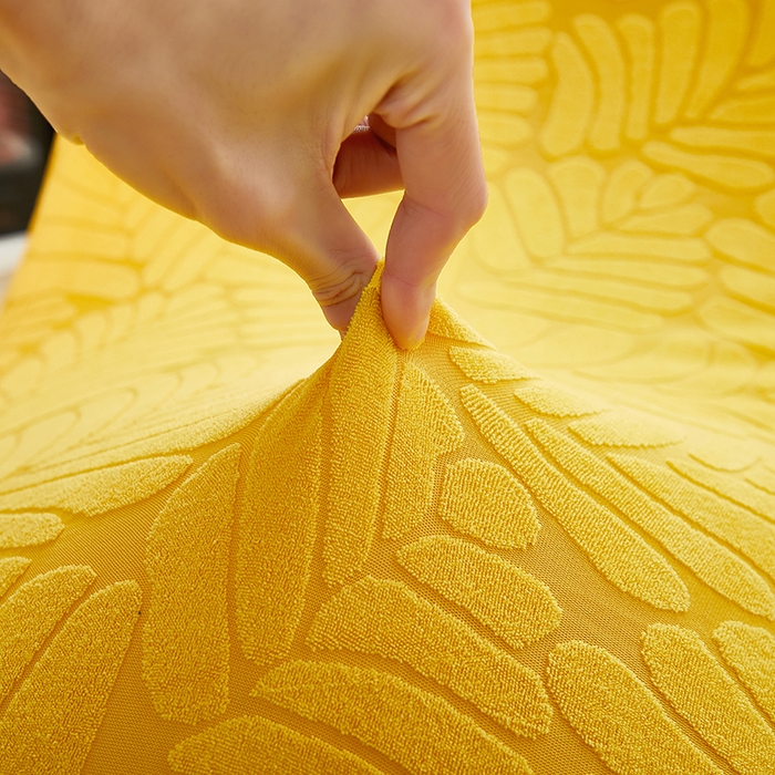 91家纺网 家纺一手货源 找家纺 共鸣沙发套 2024新款臻品提花系列懒人沙发套（织叶花系） 织叶柠黄