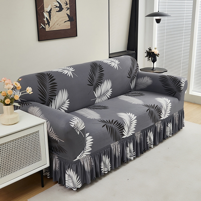 91家纺网 家纺一手货源 找家纺 共鸣沙发套 2024新款牛奶丝系列沙发套（裙摆款） 飞叶