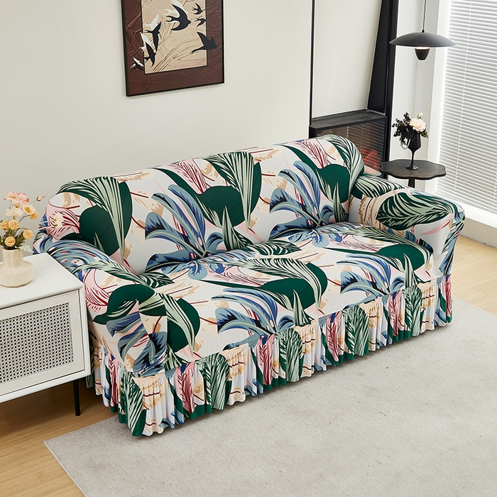 91家纺网 家纺一手货源 找家纺 共鸣沙发套 2024新款牛奶丝系列沙发套（裙摆款） 夏意