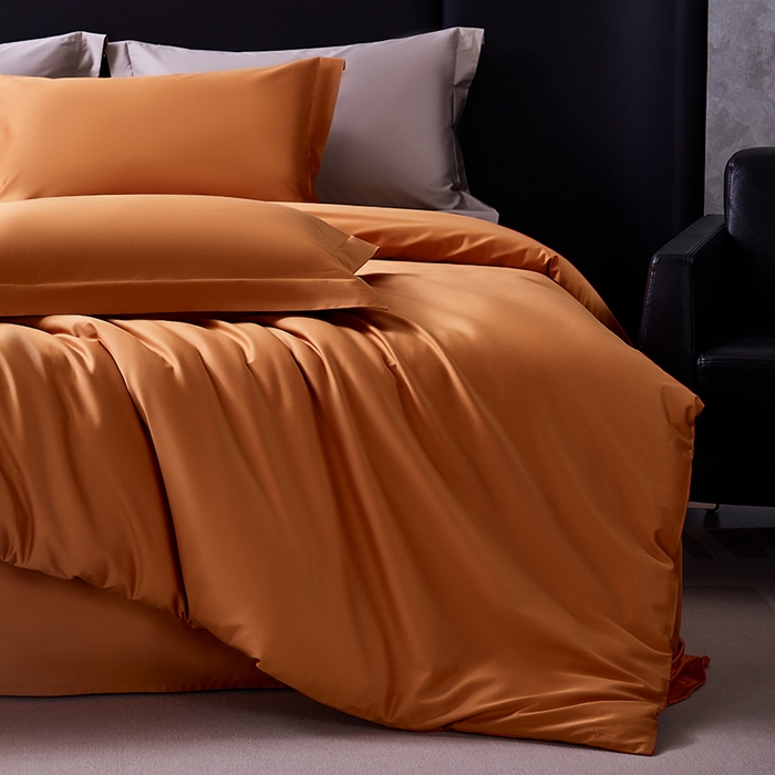 91家纺网 家纺一手货源 找家纺 轩和家居  2024新款70S长绒棉四件套 玛仕橙