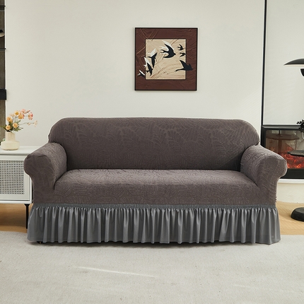 91家纺网 家纺一手货源 找家纺 共鸣沙发套 2024新款臻品提花系列沙发套（裙摆款织叶花系） 织叶冷灰