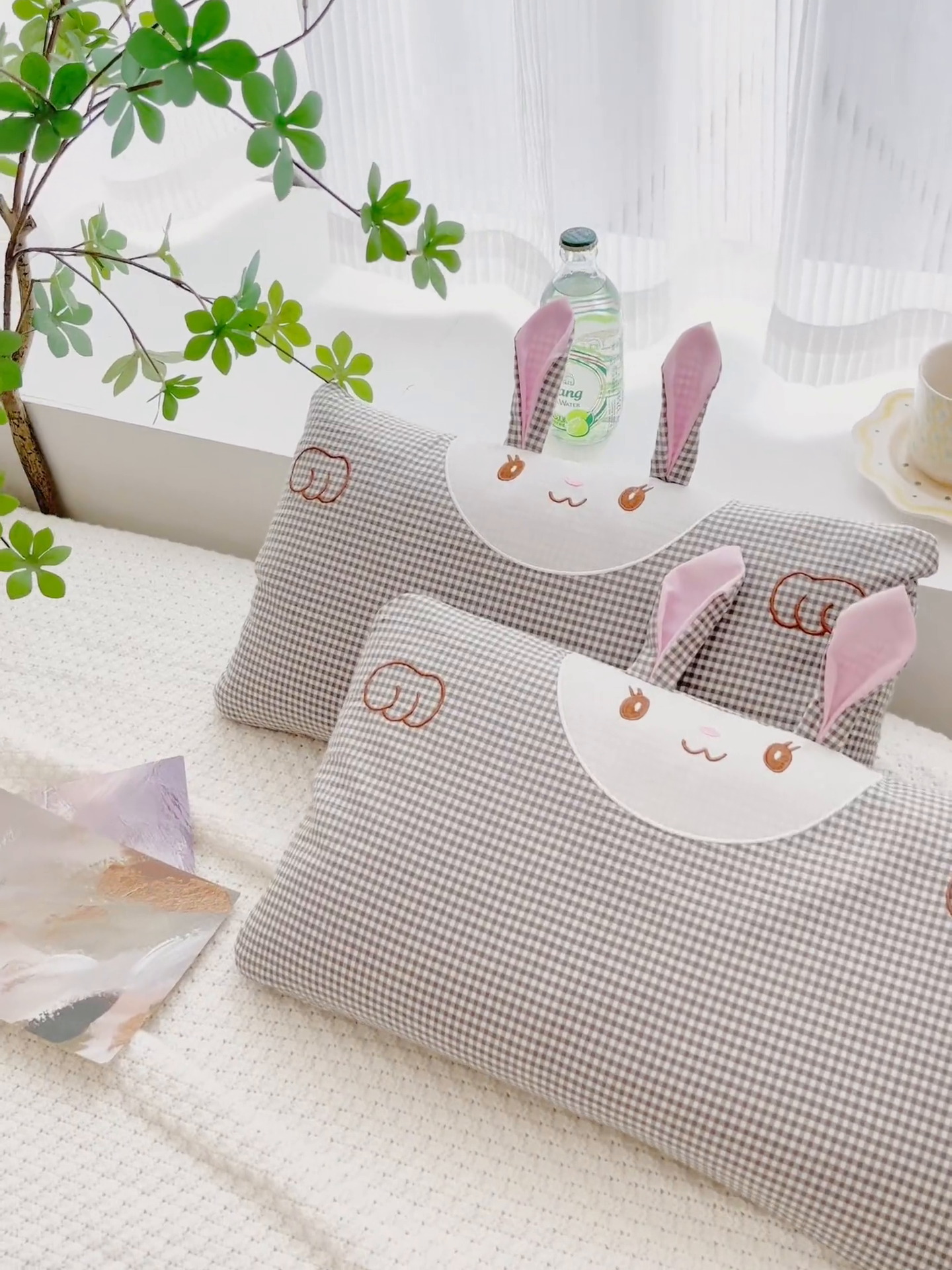 91家纺网 家纺一手货源 找家纺 织布人 2025新款荞麦枕卡通全棉水洗棉小兔子儿童枕学生枕家用荞麦枕头 全棉小兔荞麦枕-灰格