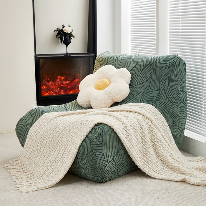 91家纺网 家纺一手货源 找家纺 共鸣沙发套 2024新款臻品提花系列懒人沙发套（枫纹花系） 枫纹墨绿