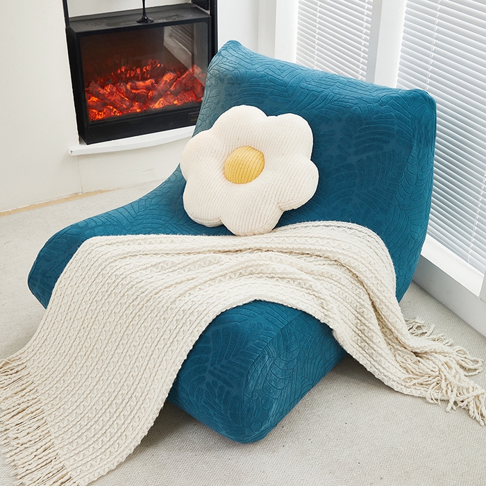 91家纺网 家纺一手货源 找家纺 共鸣沙发套 2024新款臻品提花系列懒人沙发套（织叶花系） 织叶净蓝