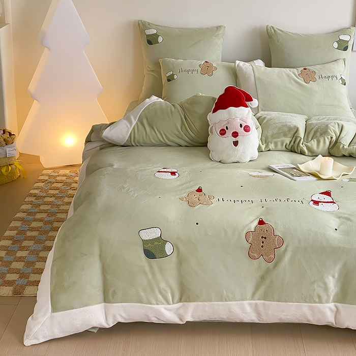 91家纺网 家纺一手货源 找家纺 （总）MIU缪家居 2024新款加厚保暖牛奶绒四件套-圣诞礼物