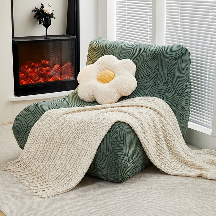 91家纺网 家纺一手货源 找家纺 共鸣沙发套 2024新款臻品提花系列懒人沙发套（枫纹花系） 枫纹墨绿