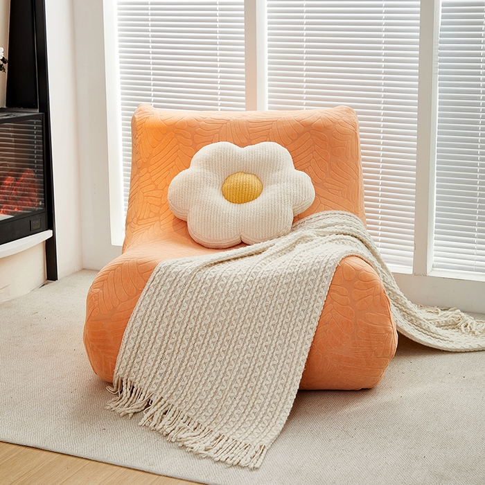 91家纺网 家纺一手货源 找家纺 共鸣沙发套 2024新款臻品提花系列懒人沙发套（织叶花系） 织叶卡橙