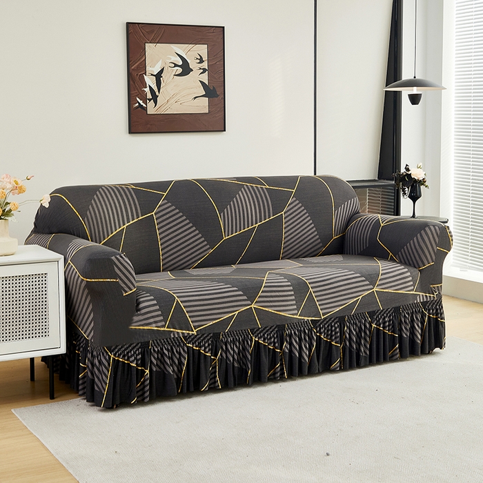 91家纺网 家纺一手货源 找家纺 共鸣沙发套 2024新款牛奶丝系列沙发套（裙摆款） 墨岩