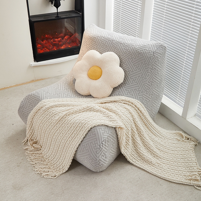 91家纺网 家纺一手货源 找家纺 共鸣沙发套 2024新款拉绒提花系列懒人沙发套 拉绒浅灰