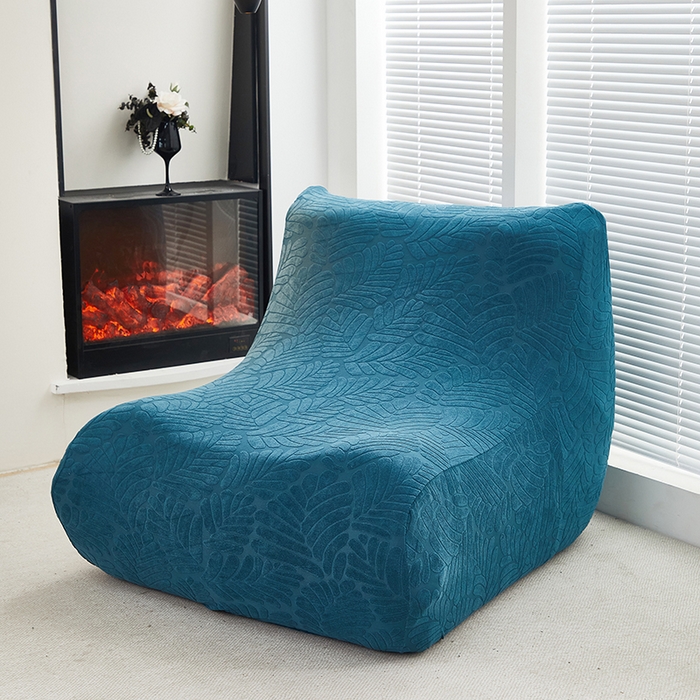 91家纺网 家纺一手货源 找家纺 共鸣沙发套 2024新款臻品提花系列懒人沙发套（织叶花系） 织叶净蓝