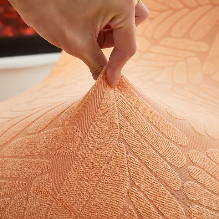 91家纺网 家纺一手货源 找家纺 共鸣沙发套 2024新款臻品提花系列懒人沙发套（织叶花系） 织叶卡橙