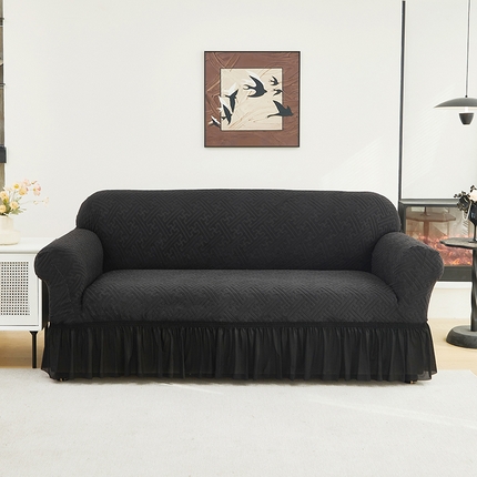 共鸣沙发套 2024新款拉绒提花系列沙发套（裙摆款） 拉绒黑色