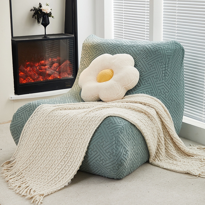 91家纺网 家纺一手货源 找家纺 共鸣沙发套 2024新款拉绒提花系列懒人沙发套 拉绒墨绿