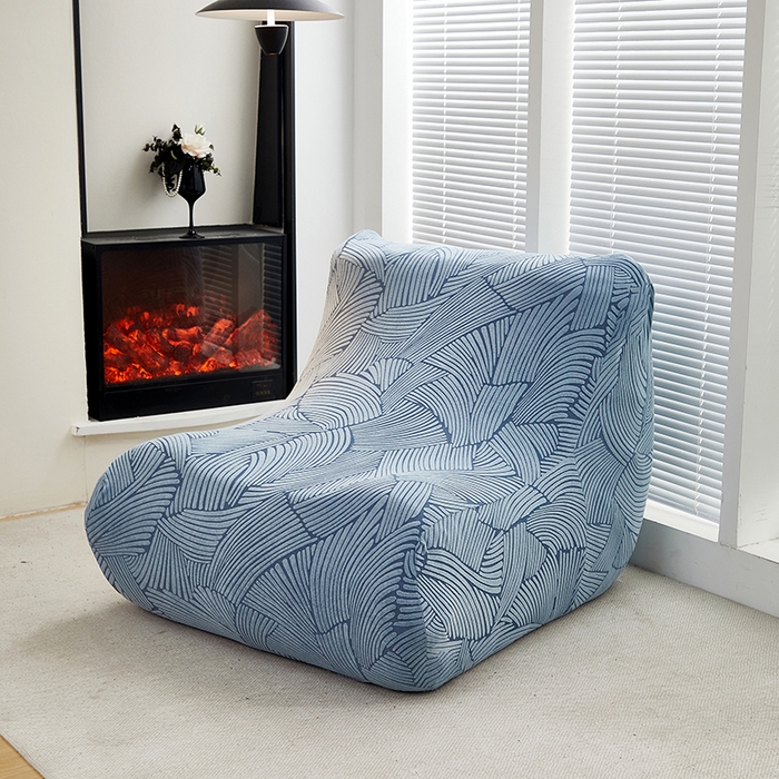 91家纺网 家纺一手货源 找家纺 共鸣沙发套 2024新款臻品提花系列懒人沙发套（枫纹花系） 枫纹净蓝