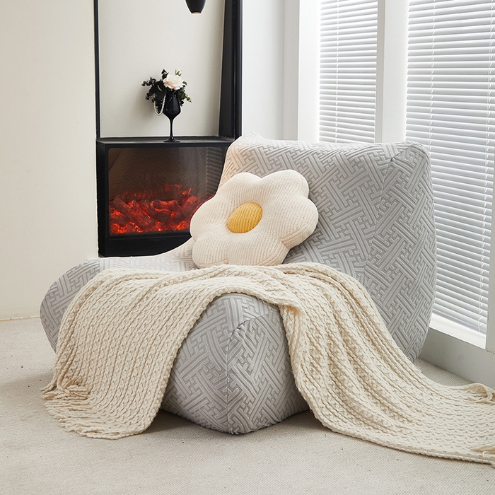 91家纺网 家纺一手货源 找家纺 共鸣沙发套 2024新款拉绒提花系列懒人沙发套 拉绒浅灰