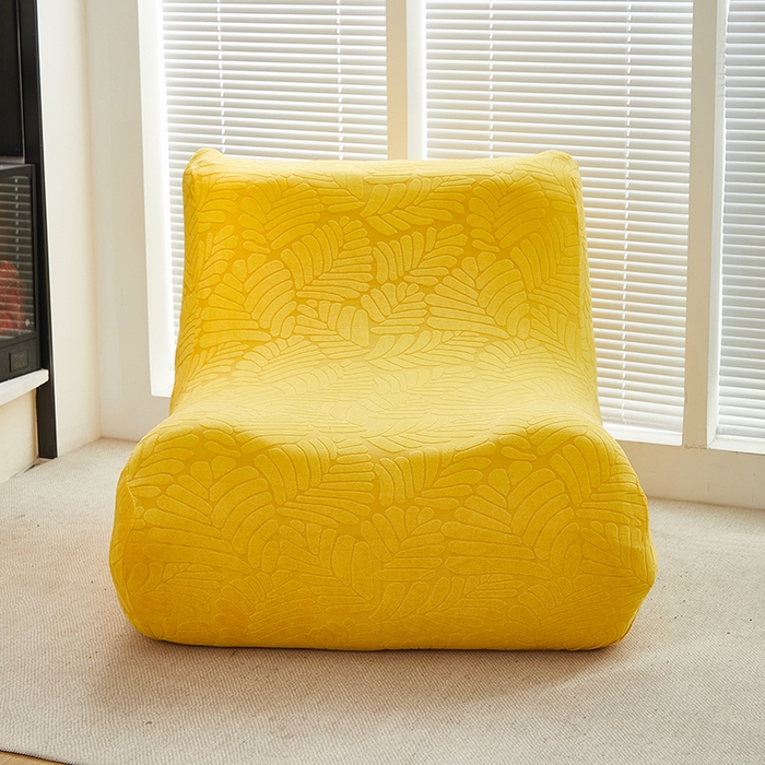 91家纺网 家纺一手货源 找家纺 共鸣沙发套 2024新款臻品提花系列懒人沙发套（织叶花系） 织叶柠黄