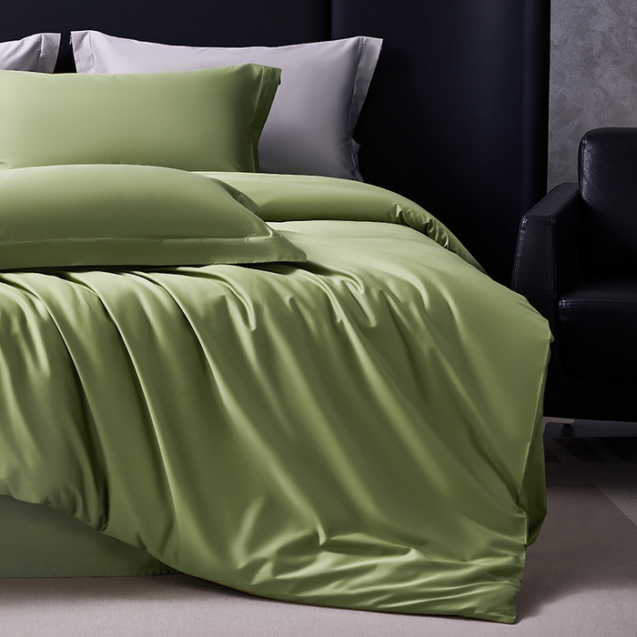 91家纺网 家纺一手货源 找家纺 轩和家居  2024新款70S长绒棉四件套 韶华绿