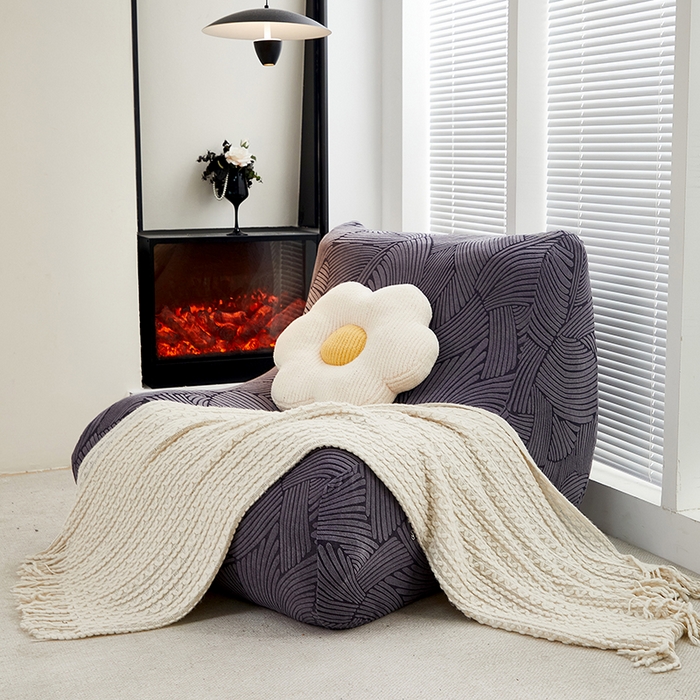 91家纺网 家纺一手货源 找家纺 共鸣沙发套 2024新款臻品提花系列懒人沙发套（枫纹花系） 枫纹深灰