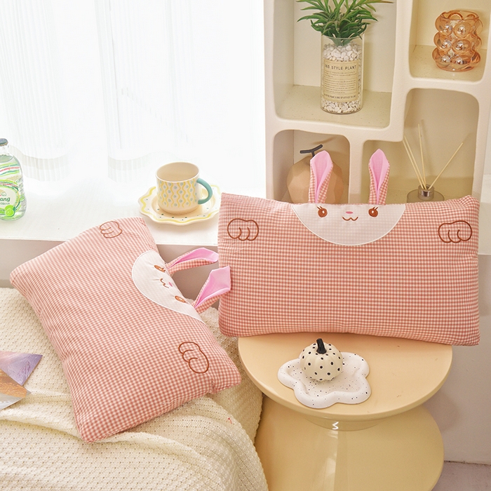 91家纺网 家纺一手货源 找家纺 织布人 2025新款荞麦枕卡通全棉水洗棉小兔子儿童枕学生枕家用荞麦枕头 全棉小兔荞麦枕-粉格
