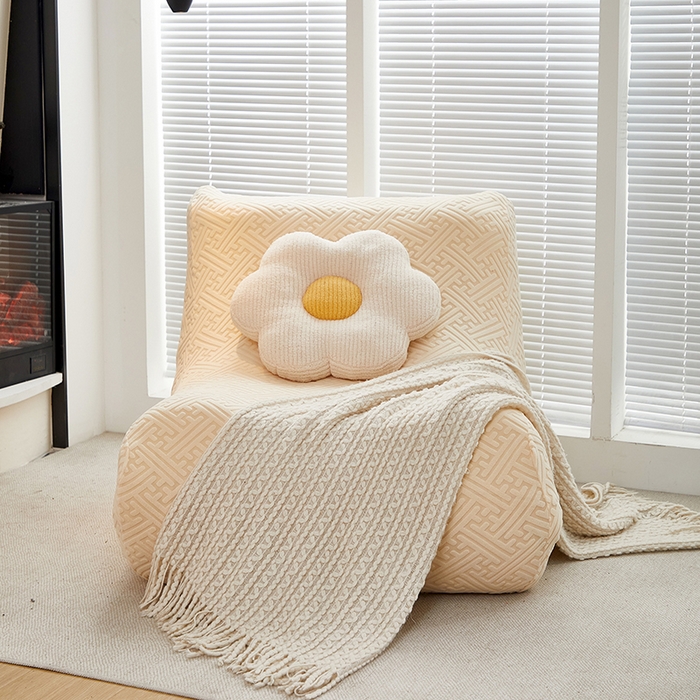 91家纺网 家纺一手货源 找家纺 共鸣沙发套 2024新款拉绒提花系列懒人沙发套 拉绒米黄