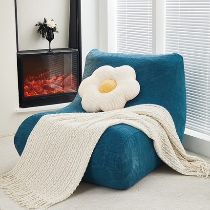 91家纺网 家纺一手货源 找家纺 共鸣沙发套 2024新款臻品提花系列懒人沙发套（织叶花系） 织叶净蓝