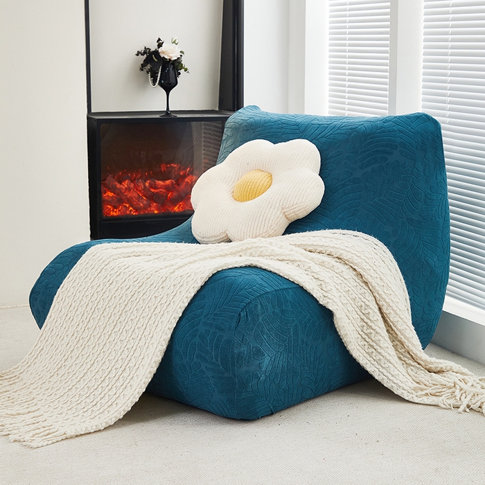 91家纺网 家纺一手货源 找家纺 共鸣沙发套 2024新款臻品提花系列懒人沙发套（织叶花系） 织叶净蓝