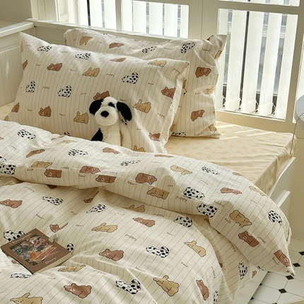 91家纺网 家纺一手货源 找家纺 尺素 2024新款全棉印花a类卡通儿童四件套纯棉花卉双人被套学生宿舍三件套 睡觉觉