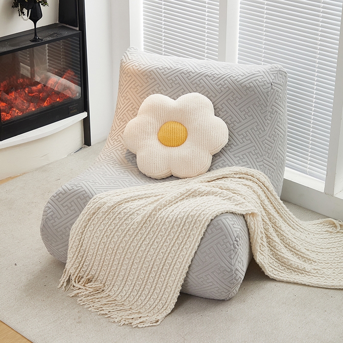 91家纺网 家纺一手货源 找家纺 共鸣沙发套 2024新款拉绒提花系列懒人沙发套 拉绒浅灰