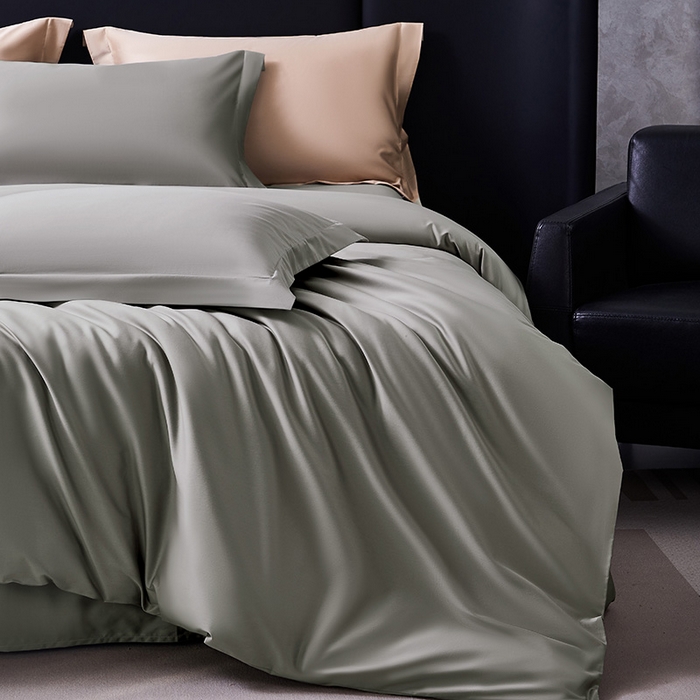 91家纺网 家纺一手货源 找家纺 轩和家居  2024新款70S长绒棉四件套 锦缎灰