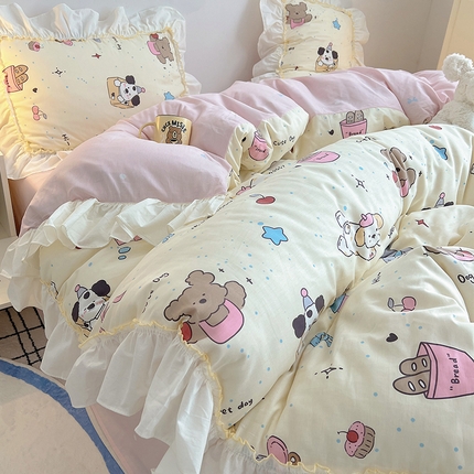 91家纺网 家纺一手货源 找家纺 瑞莱 2025韩式INS减龄花边款全棉四件套-卡通系列 可爱颂