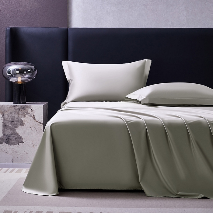 91家纺网 家纺一手货源 找家纺 轩和家居  2024新款70S长绒棉四件套 锦缎灰