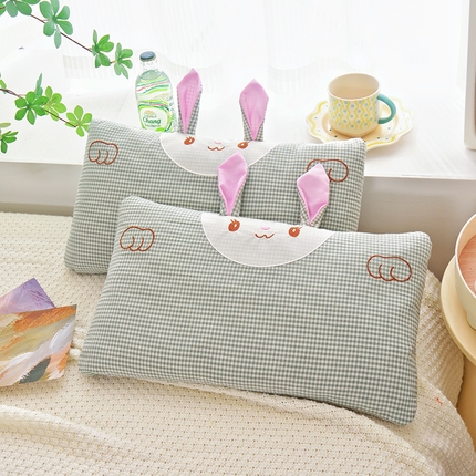 织布人 2025新款荞麦枕卡通全棉水洗棉小兔子儿童枕学生枕家用荞麦枕头 全棉小兔荞麦枕-绿格