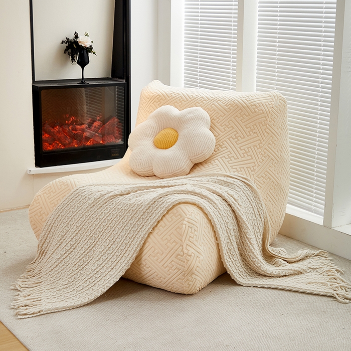 91家纺网 家纺一手货源 找家纺 共鸣沙发套 2024新款拉绒提花系列懒人沙发套 拉绒米黄