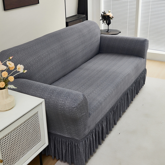 91家纺网 家纺一手货源 找家纺 共鸣沙发套 2024新款牛奶丝系列沙发套（裙摆款） 简约深灰