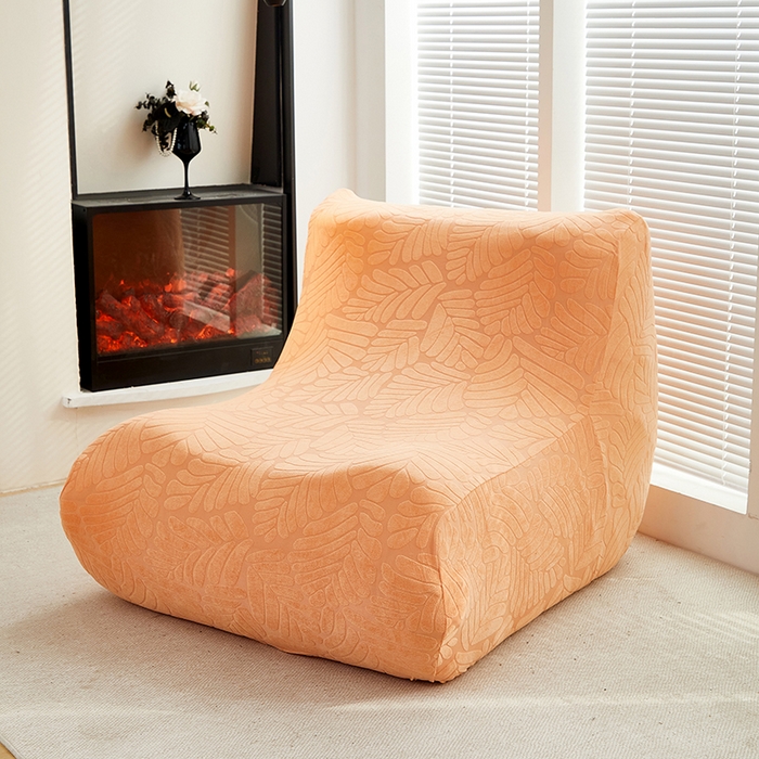 91家纺网 家纺一手货源 找家纺 共鸣沙发套 2024新款臻品提花系列懒人沙发套（织叶花系） 织叶卡橙