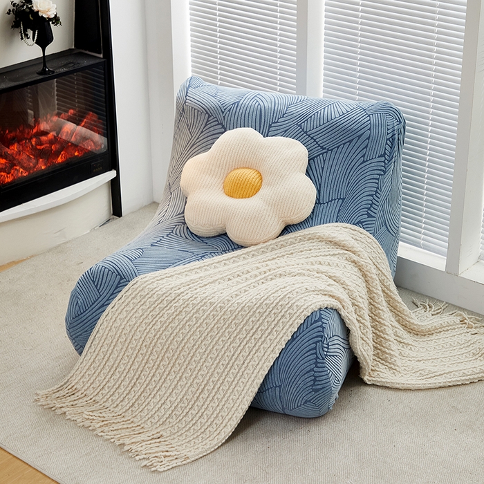 91家纺网 家纺一手货源 找家纺 共鸣沙发套 2024新款臻品提花系列懒人沙发套（枫纹花系） 枫纹净蓝