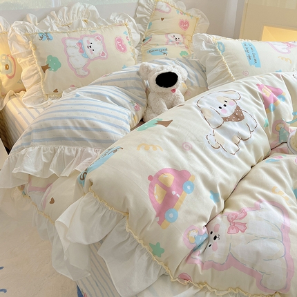 91家纺网 家纺一手货源 找家纺 瑞莱 2025韩式INS减龄花边款全棉四件套-卡通系列 萌趣乐园