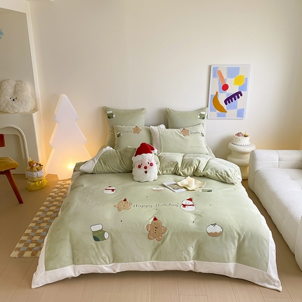 MIU缪家居 2024新款加厚保暖牛奶绒四件套-圣诞礼物 圣诞礼物 果绿