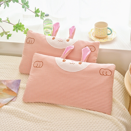 织布人 2025新款荞麦枕卡通全棉水洗棉小兔子儿童枕学生枕家用荞麦枕头 全棉小兔荞麦枕-粉格