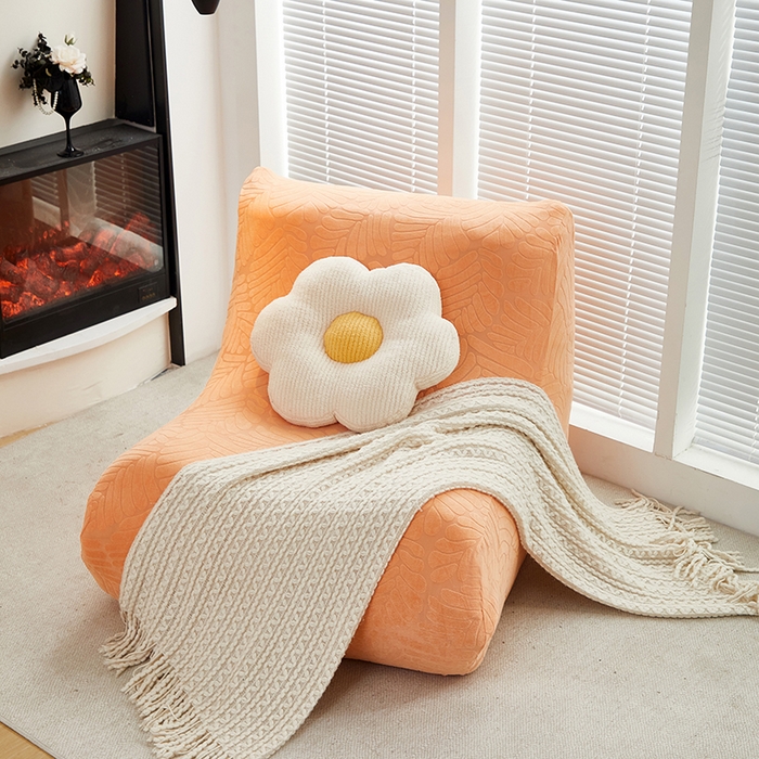 91家纺网 家纺一手货源 找家纺 共鸣沙发套 2024新款臻品提花系列懒人沙发套（织叶花系） 织叶卡橙