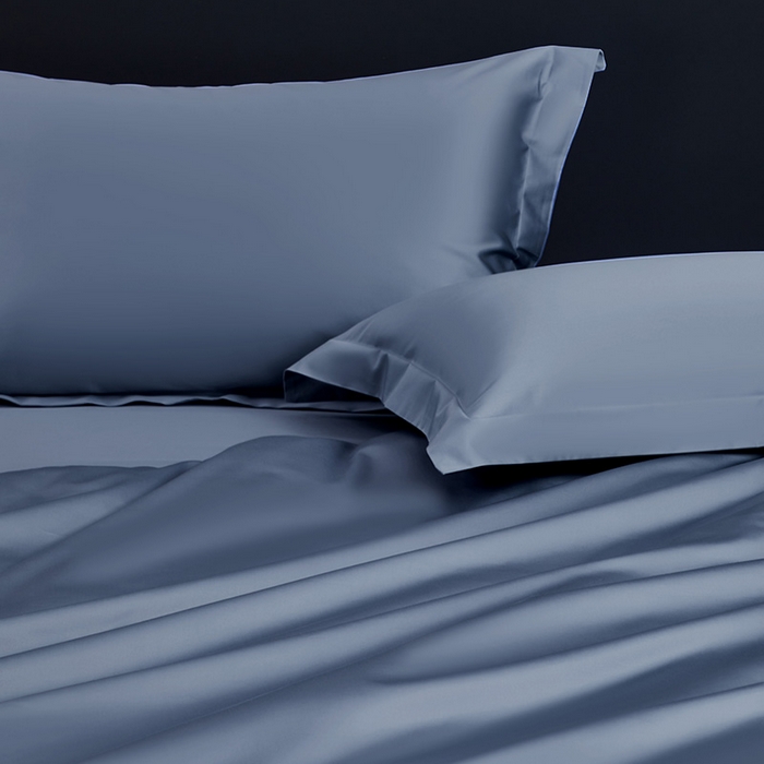 91家纺网 家纺一手货源 找家纺 轩和家居  2024新款70S长绒棉四件套 珐琅蓝