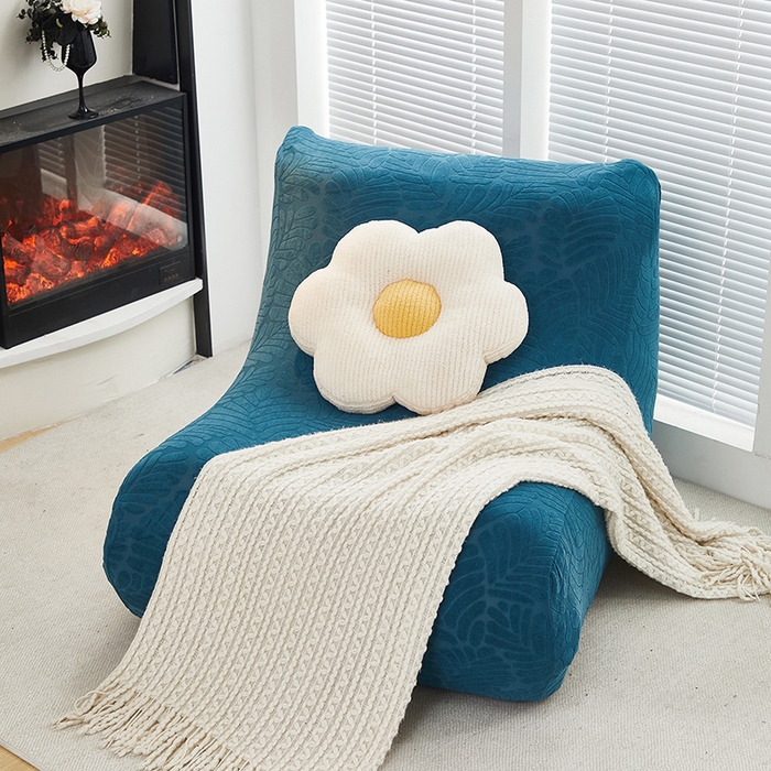 91家纺网 家纺一手货源 找家纺 共鸣沙发套 2024新款臻品提花系列懒人沙发套（织叶花系） 织叶净蓝