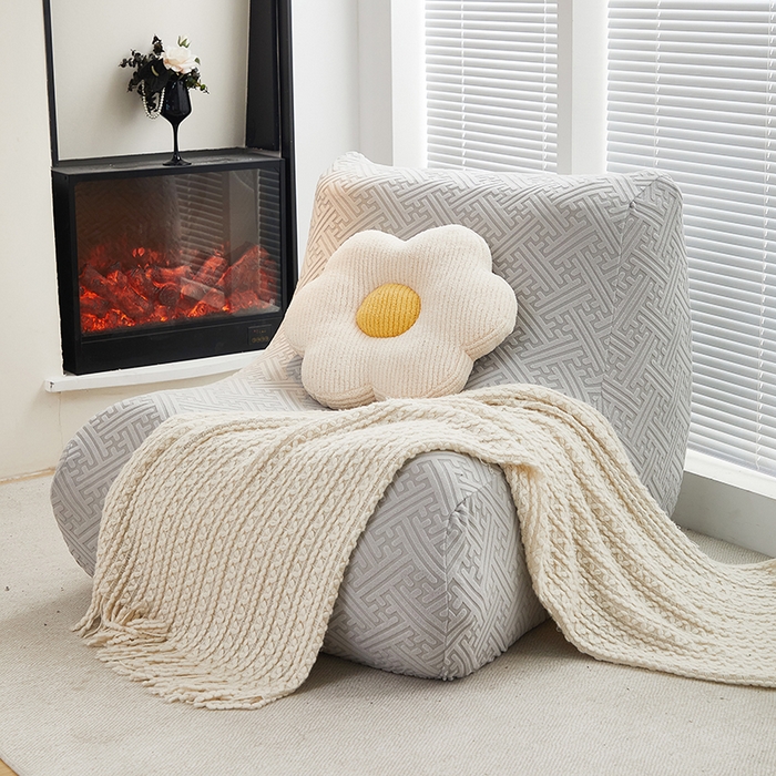 91家纺网 家纺一手货源 找家纺 共鸣沙发套 2024新款拉绒提花系列懒人沙发套 拉绒浅灰