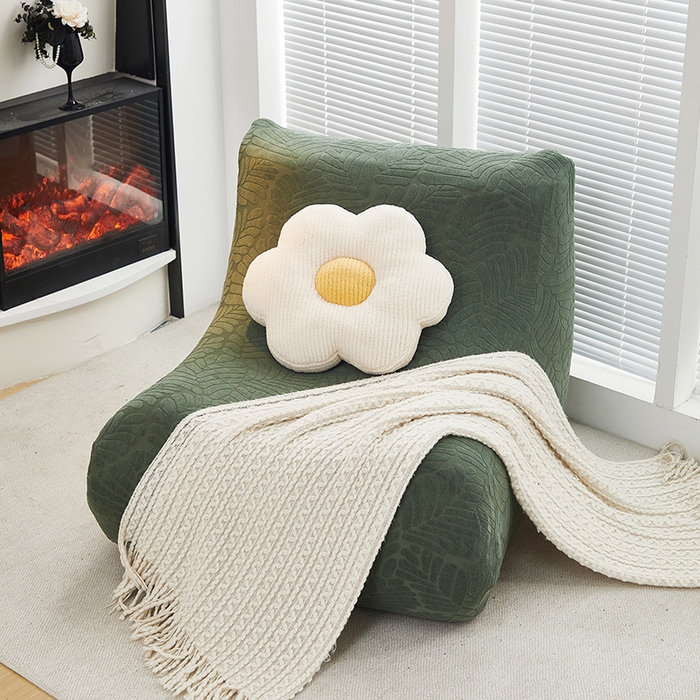 91家纺网 家纺一手货源 找家纺 共鸣沙发套 2024新款臻品提花系列懒人沙发套（织叶花系） 织叶松绿